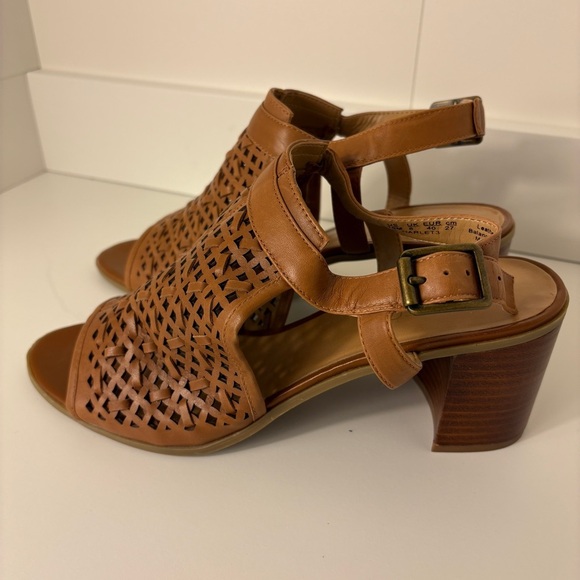Franco Sarto Brown Leather Woven High Heel Sandals - Picture 2 of 7